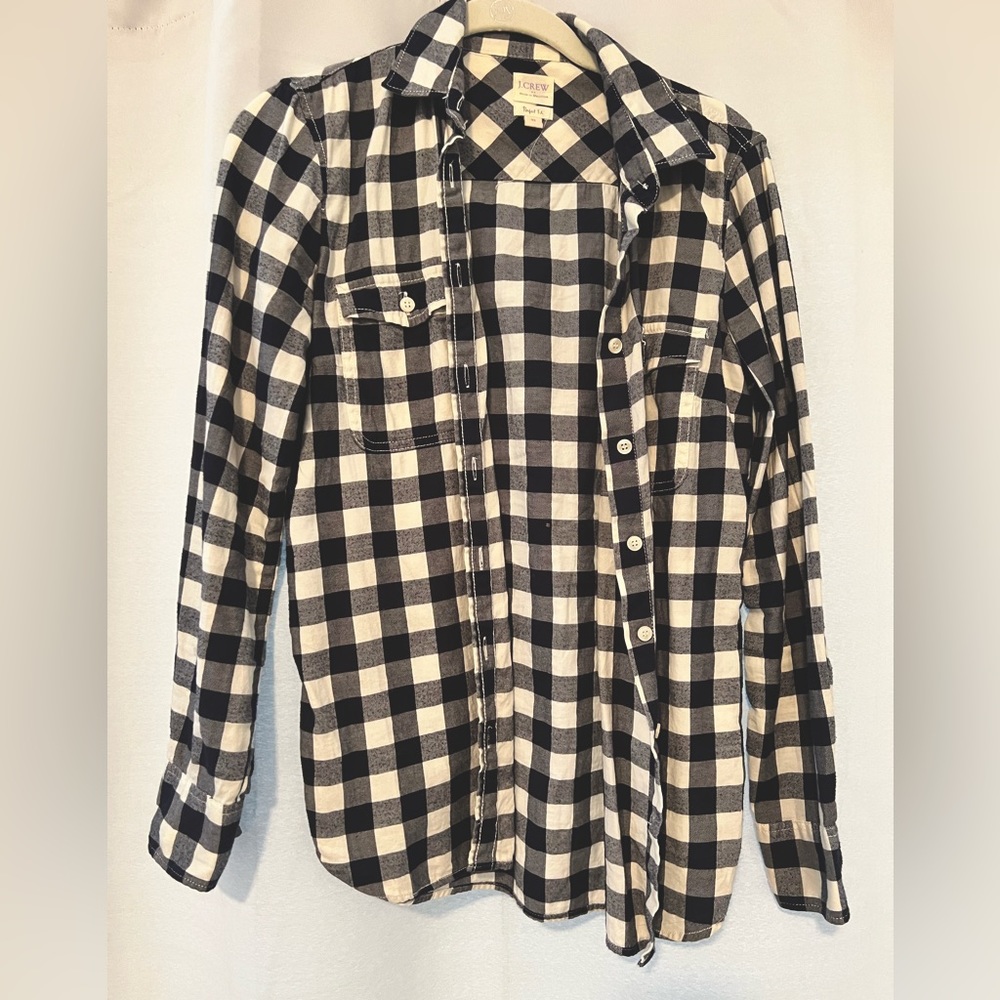 J Crew Perfect Fit Gingham Long Sleeve Top